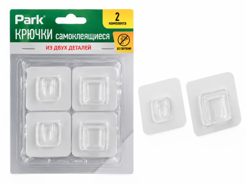 PARK крючки самоклеящиеся прозрачные, 2 пары