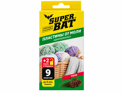 Super Bat пластины от моли с запахом хвои, 9 шт. и 2 крючка
