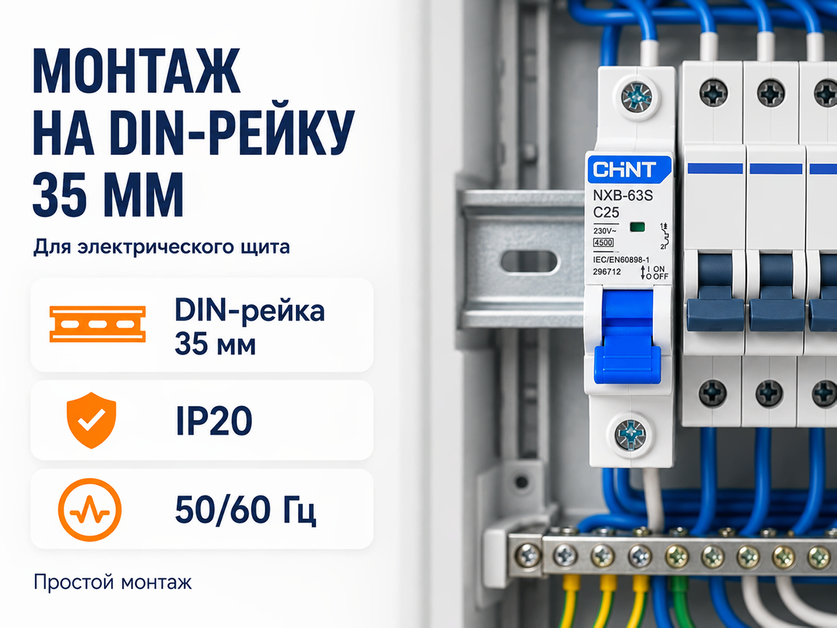 CHINT автоматический выключатель NXB 63S, 1P, 25 А, C, 4,5 кА фото 5