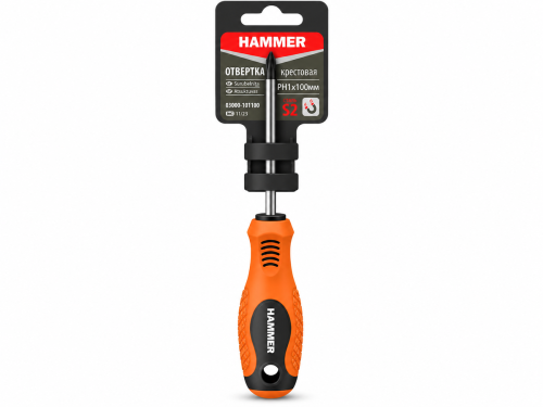 Отвертка крестовая магнитная Hammer PH1×100 мм, 03000-101100