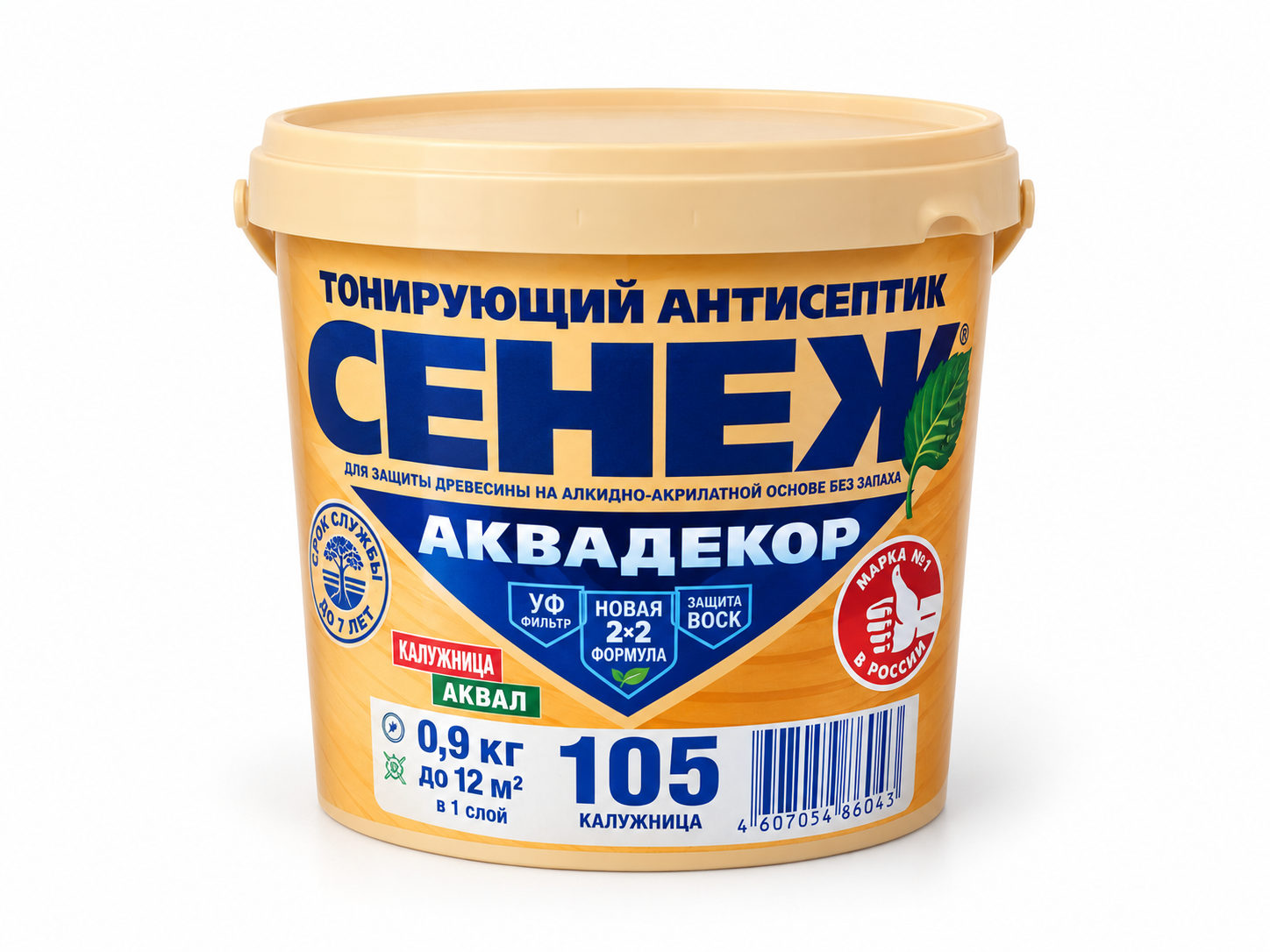 Антисептик тонирующий СЕНЕЖ Аквадекор 105, калужница, 0,9 кг