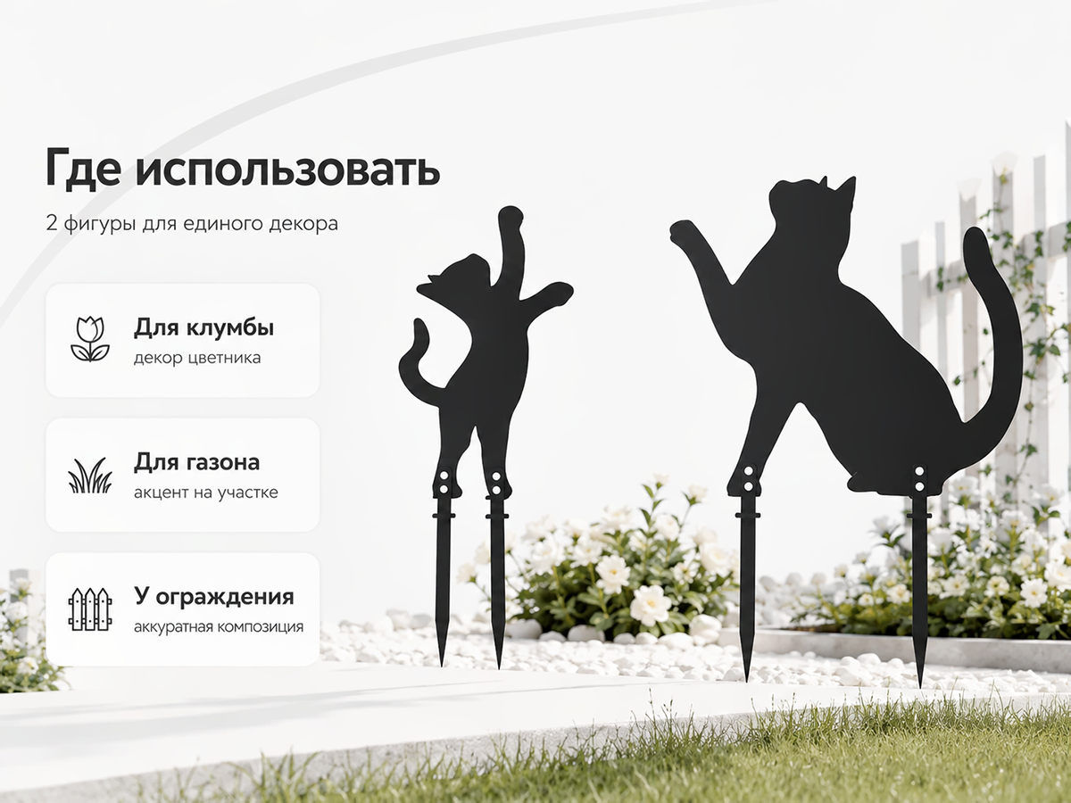 Набор садовых фигур GALA «Кошачья семейка» FS001-BY, чёрный, 2 шт.