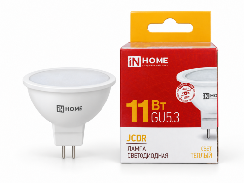 Лампа светодиодная IN HOME LED-JCDR-VC, 11 Вт, GU5.3, 3000 К