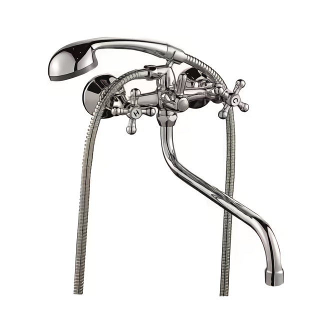 Смеситель д/ванны TAPSsmart с повор. изливом, с мет. маховиками Крест и душ. к-том  TD3383