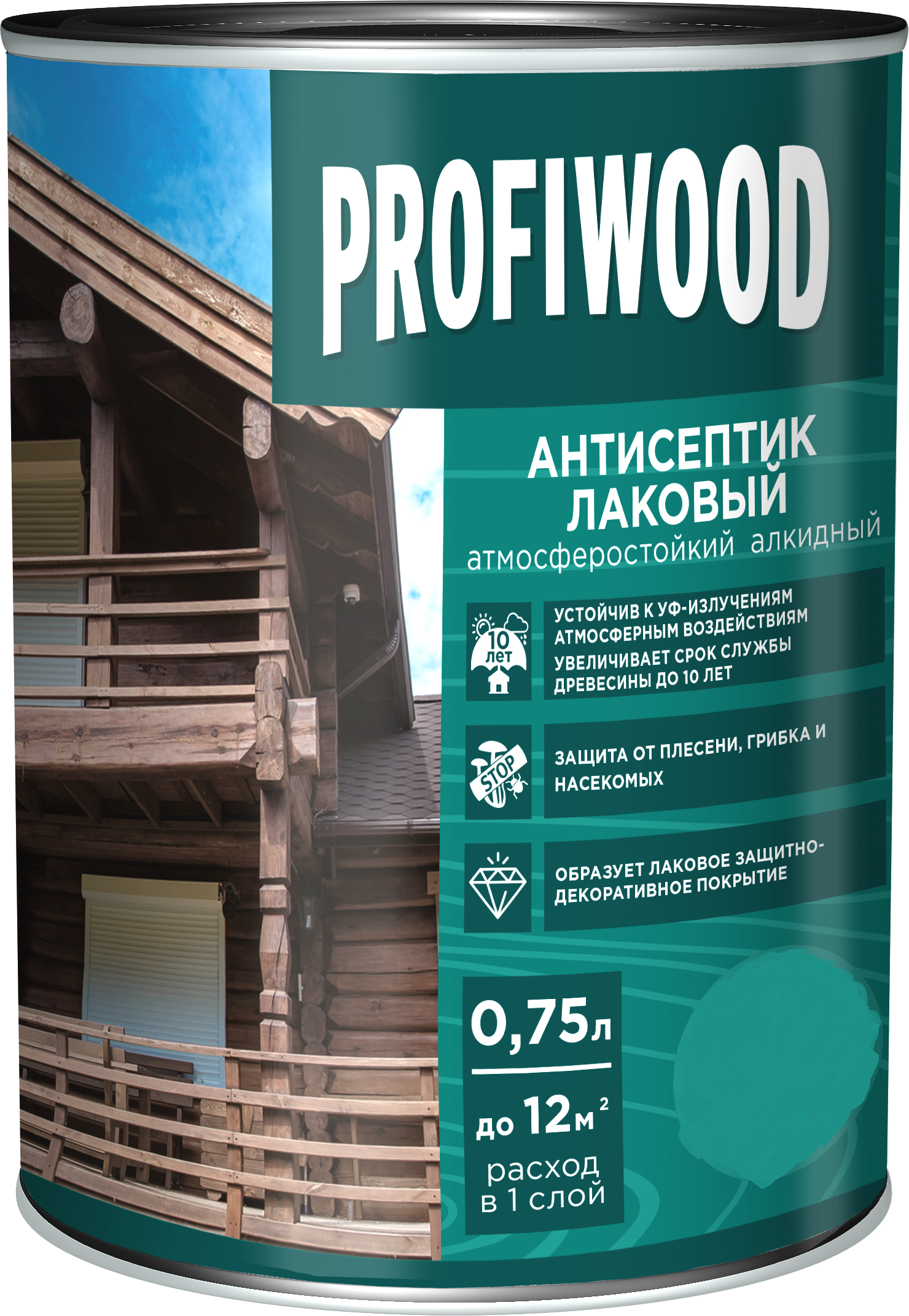 Антисептик лаковый тонирующий PROFIWOOD атмосферостойкий алкидный орех 0.75 л / 0.7 кг
