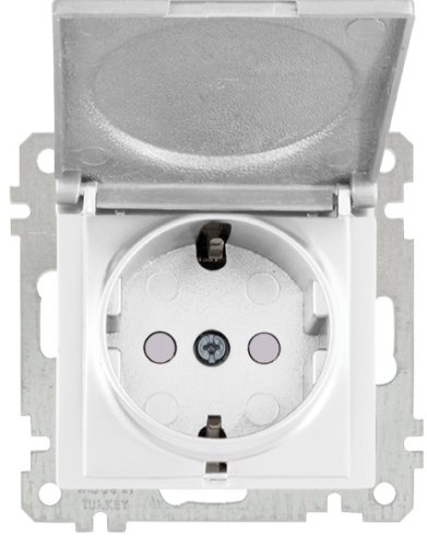Розетка 2P+E, с крышкой, защ. шторки, белый