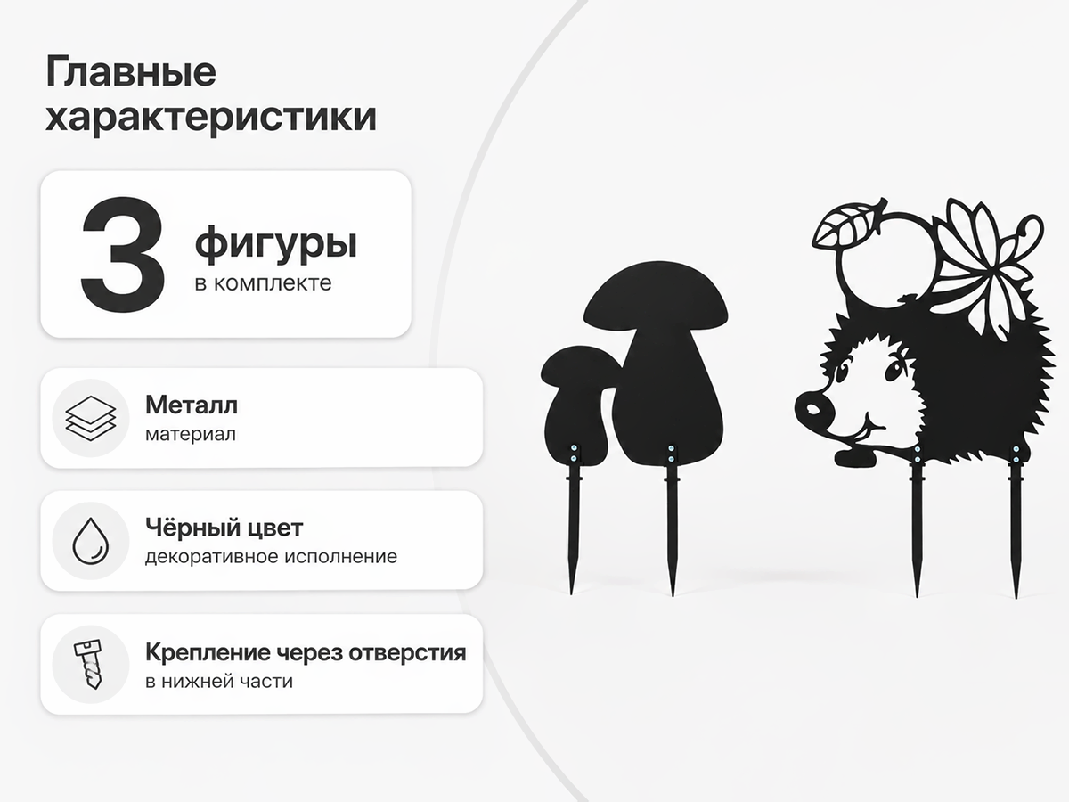 Набор садовых фигур GALA «Ёжик на полянке» FS004-BY, чёрный