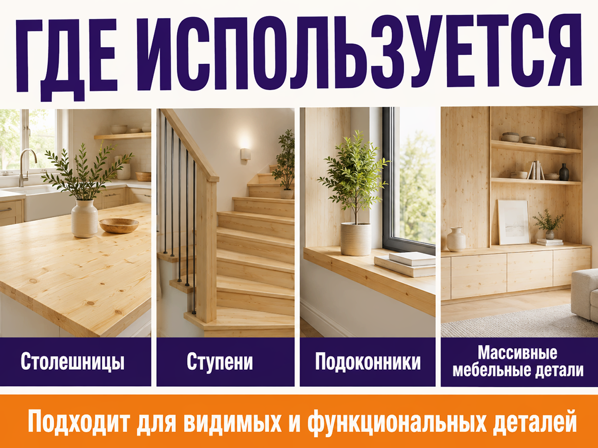 Мебельный щит из хвойных пород, 1000×800×40 мм, сорт 1/2 фото 3