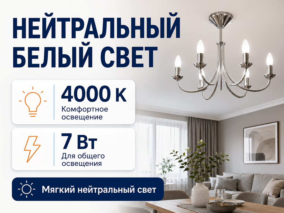 Белсвет лампа светодиодная LED M C37, 7 Вт, E27, 4000 K фото 2