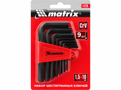 Набор ключей имбусовых HEX 1,5–10 мм, CrV, 9 шт., короткие оксидированные
