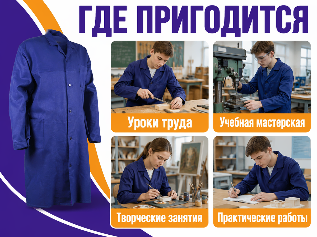 Рабочий халат ДИКСОНИЯ 401-10 ЗМи, синий, 72–76/158–164 фото 3