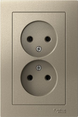 ATLASDESIGN РОЗЕТКА двойная с заземлением, 16А, в сборе, ШАМПАНЬ (578907)