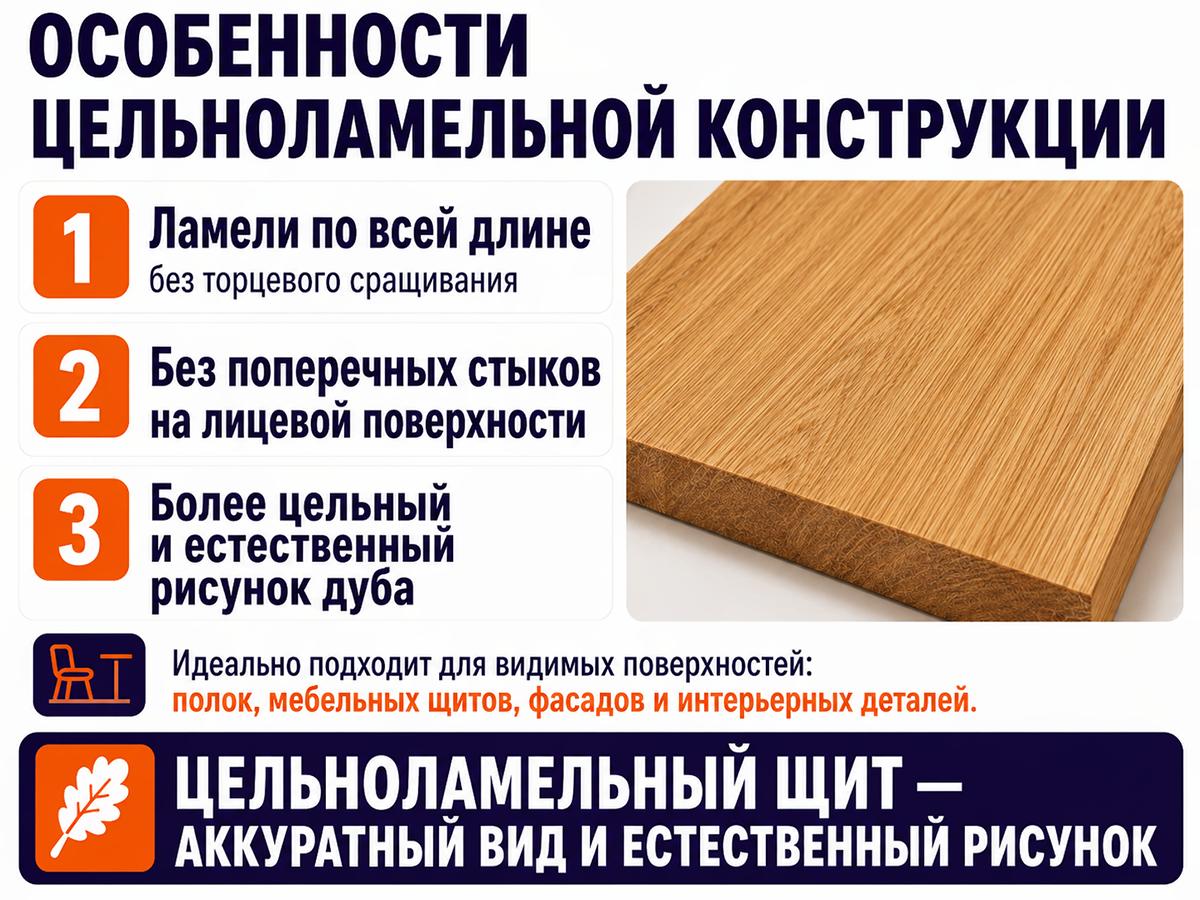 Мебельный щит из дуба цельноламельный, 1600×500×18 мм фото 4