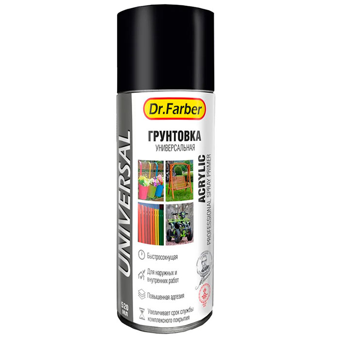 Грунтовка-аэрозоль Dr.Farber акриловая универсальная черная 520 мл
