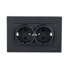 Rita - Розетка двойная 2x2P+E, (в комплекте с рамкой), черный мат