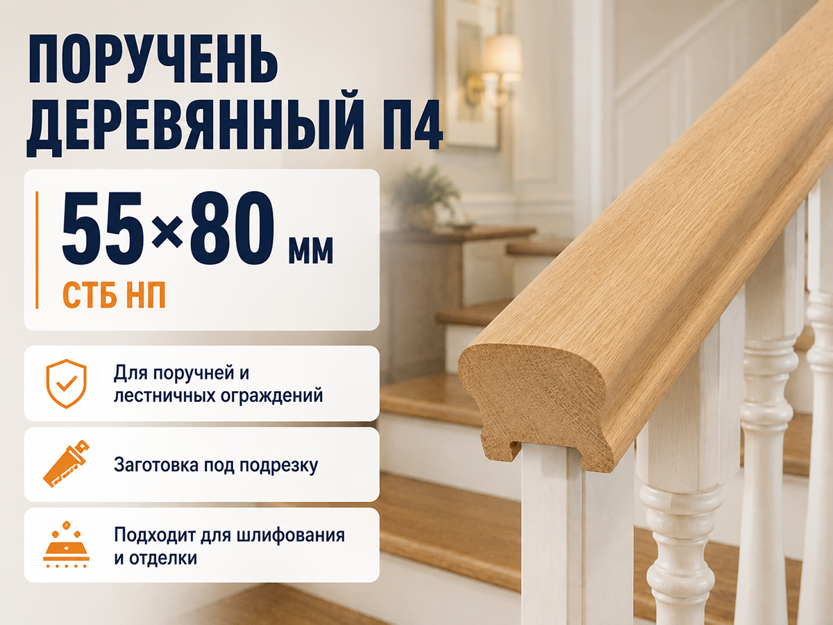 Поручень деревянный П4, 55×80 мм, СТБ НП фото 2