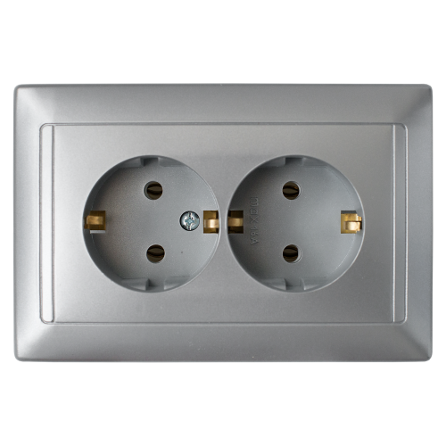 Розетка РС16-313 серебро с заземляющим контактом