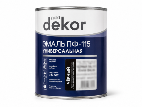 Эмаль ПФ-115 Gold Decor, чёрная RAL 9005, 0,8 кг