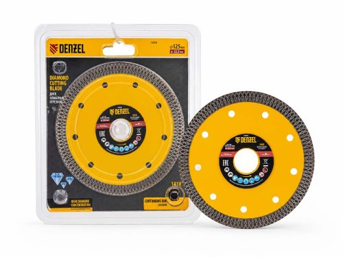 Диск алмазный отрезной DENZEL 73058 сплошной супертонкий, 125×1,2×22,2 мм
