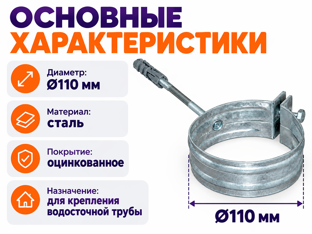 Кронштейн трубы оцинкованный Ø110 мм фото 2