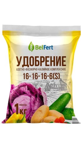 Удобрение азотно-фосфорно-калийное комплексное марки 16-16-16-6(S)