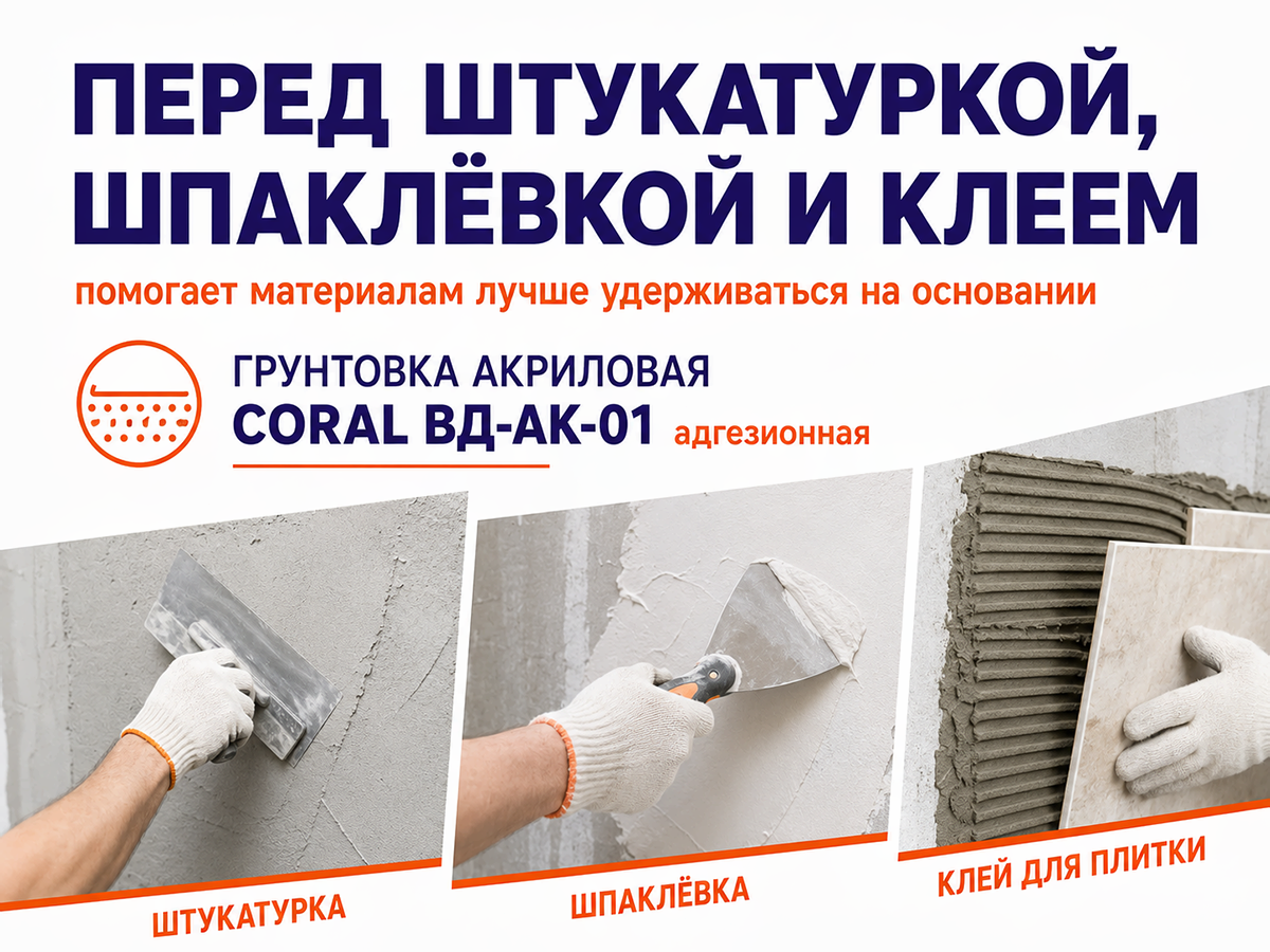 Грунтовка акриловая CORAL ВД-АК-01 адгезионная фото 3