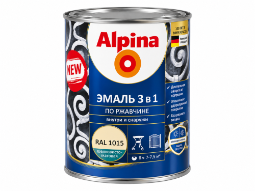 Alpina эмаль алкидно-уретановая по ржавчине 3 в 1, RAL 1015