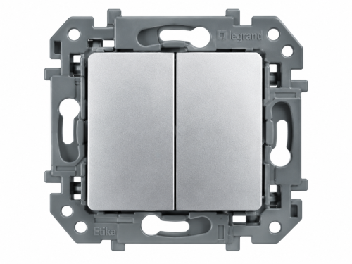Legrand выключатель двухклавишный Etika 672402, алюминий
