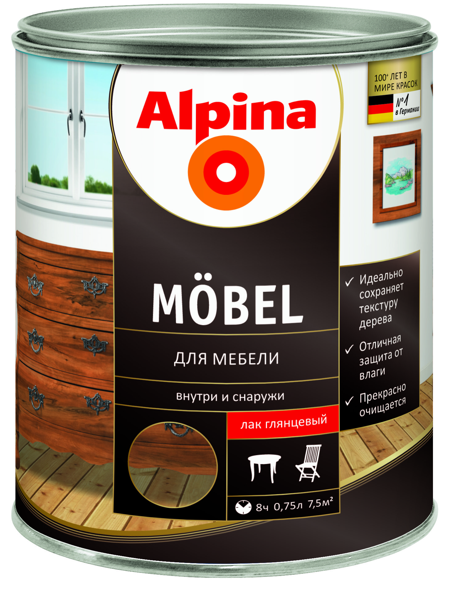 Лак алкидн. Alpina Для мебели (Alpina Moebel) глянцевый 2,5 л / 2,275 кг ,537742