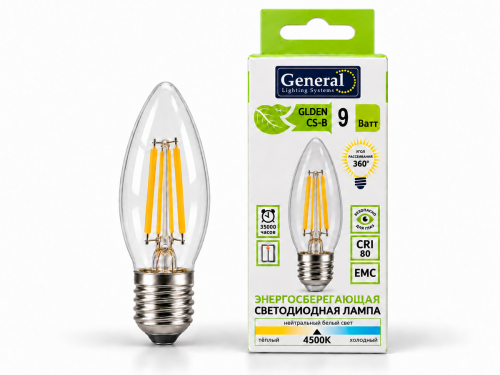 Лампа светодиодная General GLDEN-CS-B, 9 Вт, E27, 4500 К