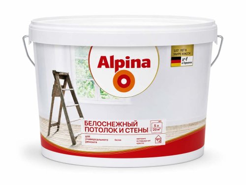 Краска акриловая Alpina Белоснежный потолок и стены, белая матовая, 5 л / 7,5 кг
