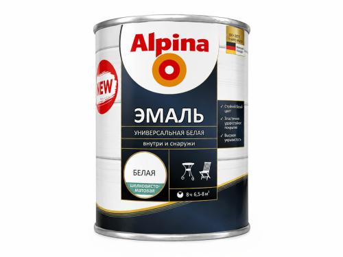 Эмаль алкидная Alpina Универсальная, белая шелковисто-матовая, 0,75 л (0,8 кг)