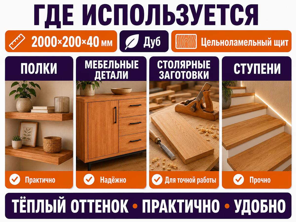 Мебельный щит из дуба цельноламельный, 2000×200×40 мм, сорт BC фото 3