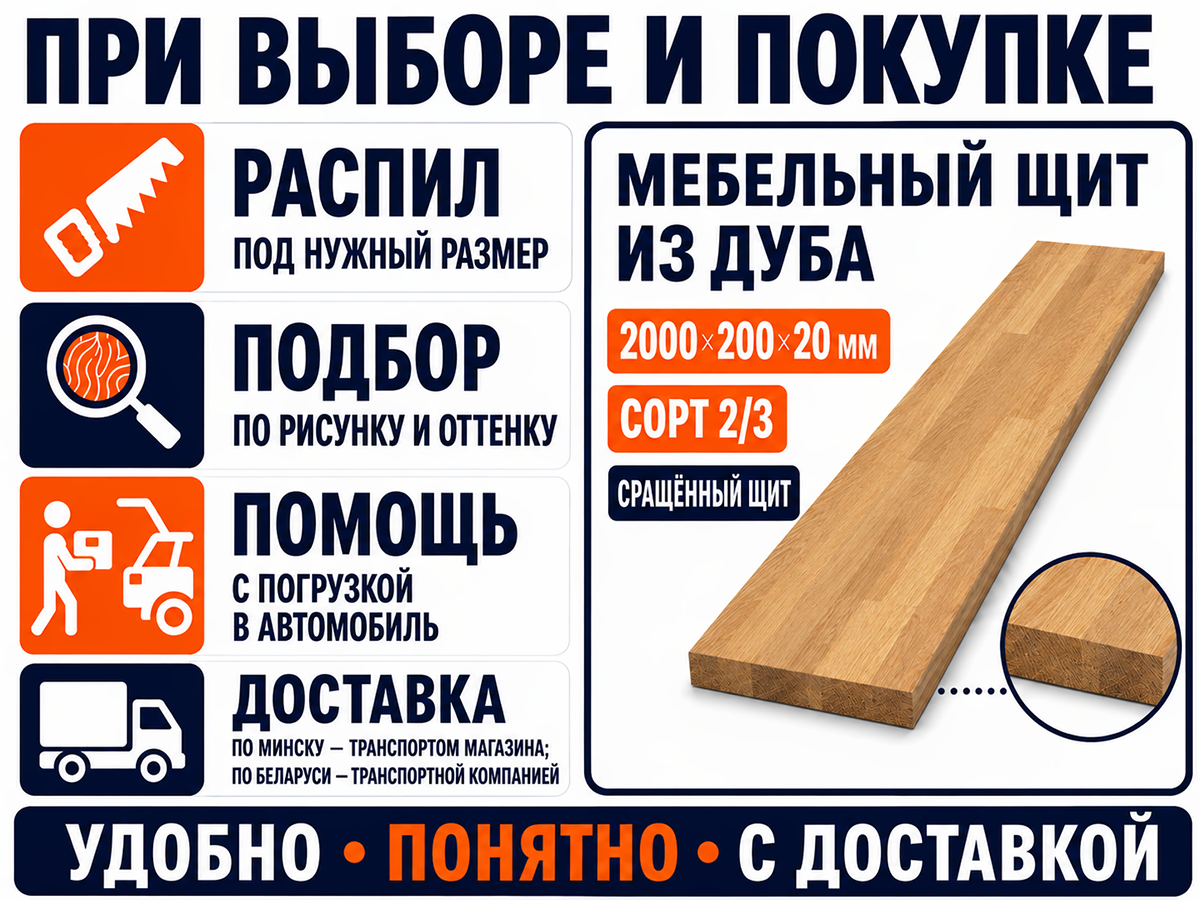 Мебельный щит из дуба сращённый, 2000×200×20 мм, сорт 2/3 фото 6