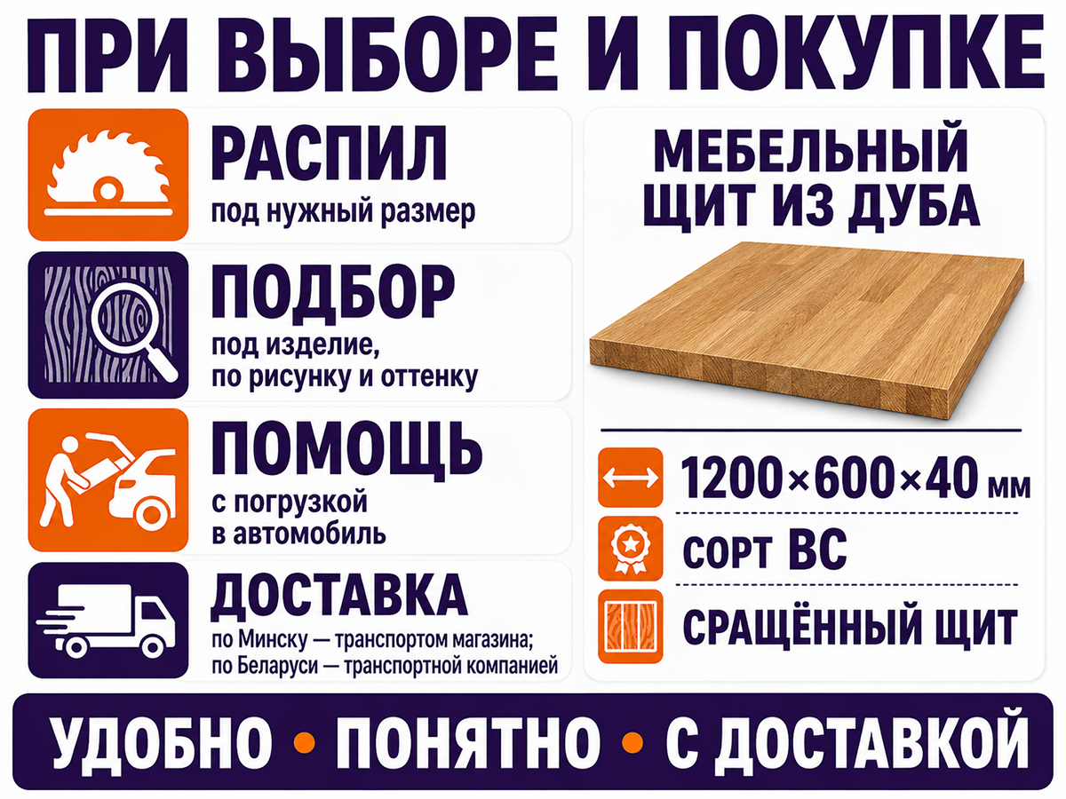 Мебельный щит из дуба сращённый, 1200×600×40 мм, сорт BC фото 7