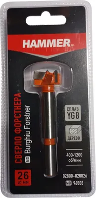Сверло Форстнера HAMMER 02800-020026, твердосплавное, 26 мм