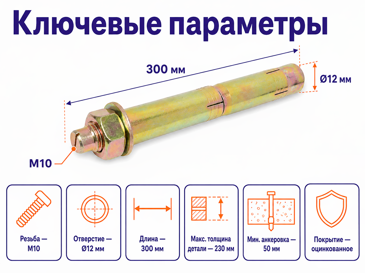 Анкер с гайкой STARFIX M10×12×300 мм фото 2