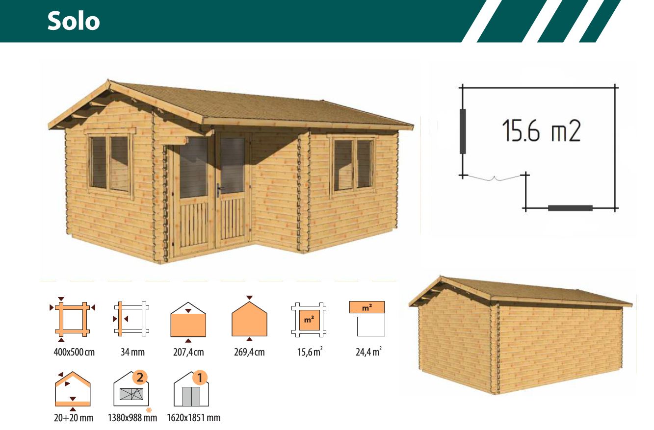 Садовый домик Оло 4х5 толщина 34 мм (готовая комплектация)