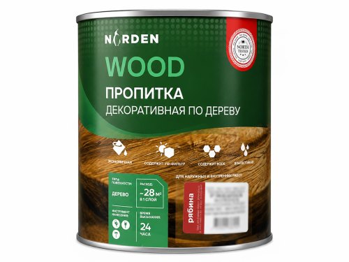 Пропитка декоративная NORDEN WOOD, рябина, 2,25 кг