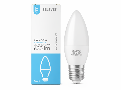 Белсвет лампа светодиодная LED M C37, 7 Вт, E27, 4000 K