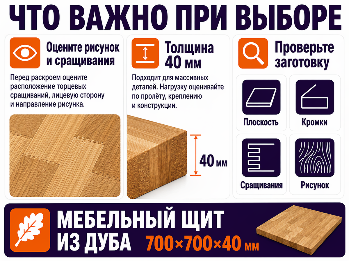 Мебельный щит из дуба сращённый, 700×700×40 мм, сорт 3/3 фото 5