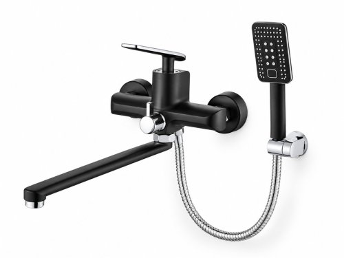 Смеситель для ванны Ledeme L2274B, чёрный/хром, длинный излив, с душем