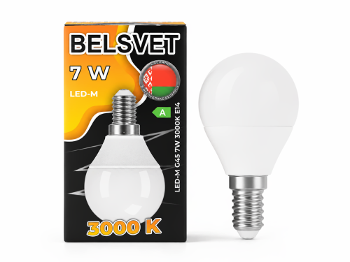 Белсвет лампа светодиодная LED M, G45, 7 Вт, E14, 3000 K