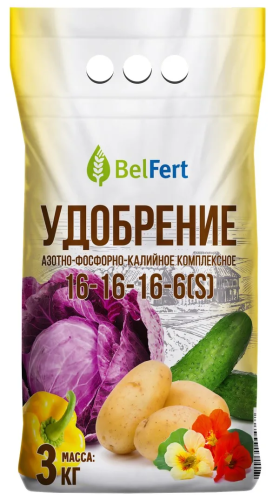 Удобрение азотно-фосфорно-калийное комплексное марки 16-16-16-6s, 3 кг