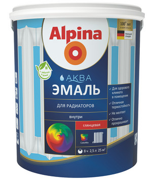 Эмаль акриловая водно-дисперсионная Alpina Аква эмаль для радиаторов 0,9 л