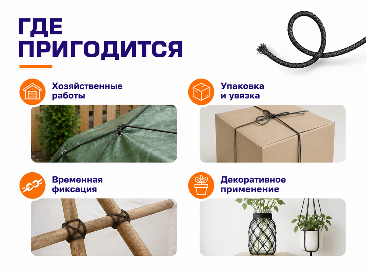 Шнур полипропиленовый плетёный, Ø10 мм фото 3