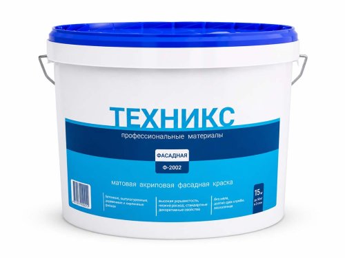 Краска акриловая ТЕХНИКС Фасад Ф-2002, белая матовая, 15 кг