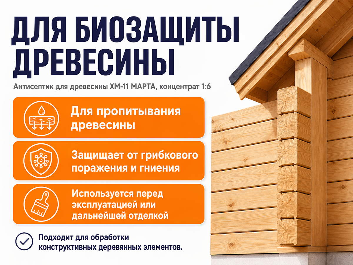 Антисептик для древесины ХМ-11 МАРТА, концентрат 1:6, 1 л фото 2