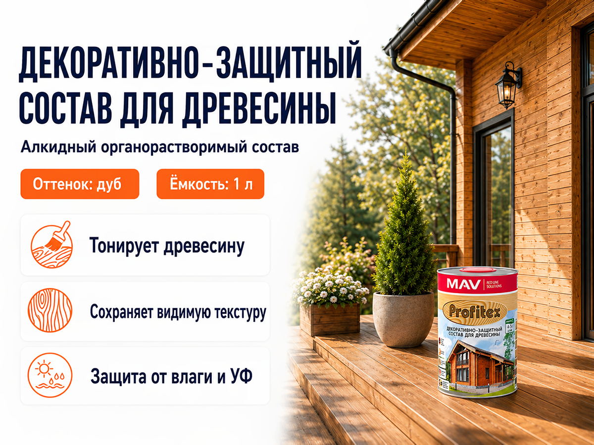 Состав PROFITEX декоративно-защитный для древесины «Дуб», 1 л (0,7 кг) фото 2