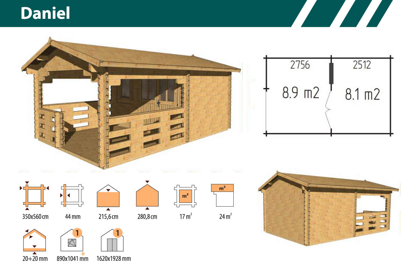Садовый домик Даниэлла 3,5x5,6 толщина 44 мм (готовая комплектация)